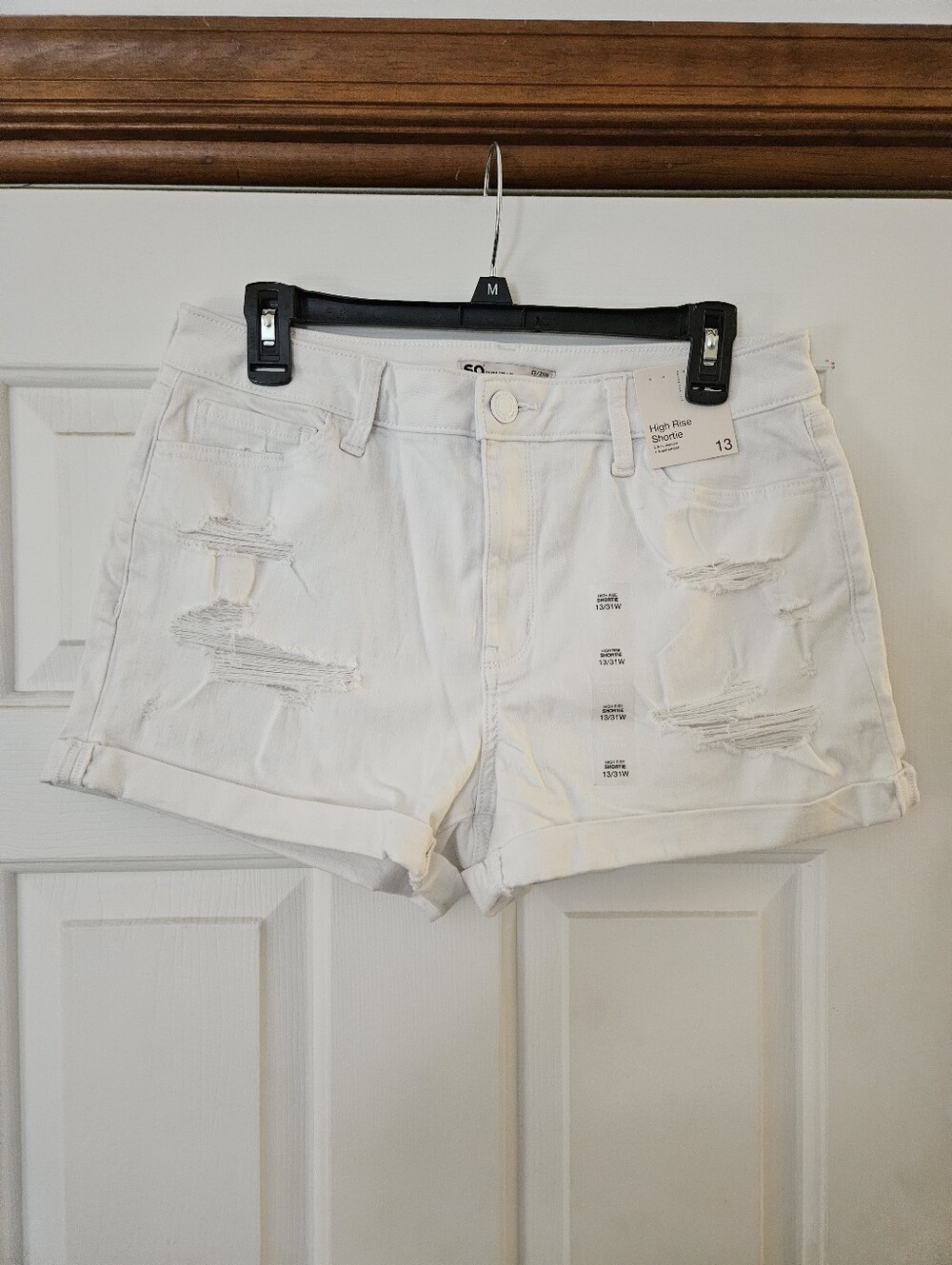 NWT SO Kohl's White Distressed High-Rise Juniors Jean Shorts 13